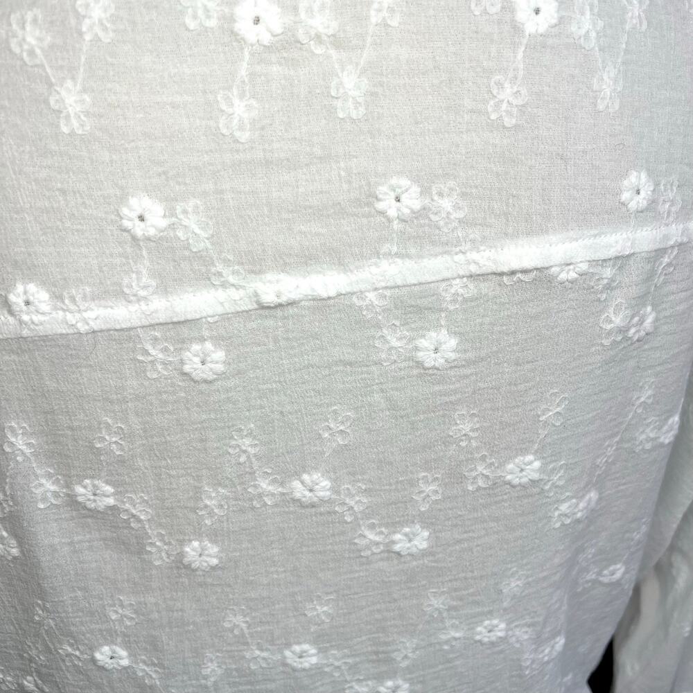 OAT white floral eyelet long sleeve top button down cotton cottagecore small - Picture 4 of 6
